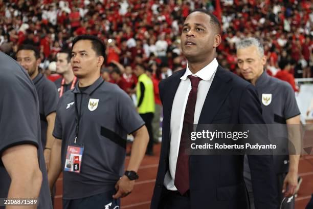 Head coach Patrick Kluivert of Indonesia is seen after the FIFA World Cup qualifier Asian third round Group C match between Indonesia and Bahrain at...