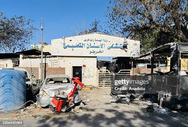 View of the damage surrounding Al-Shaab Teaching Hospital following intense clashes between the Sudanese army and the Rapid Support Forces in...
