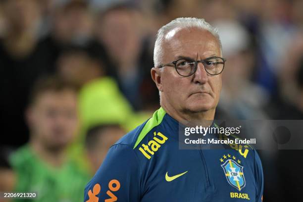 Dorival Junior, Head Coach of Brazil looks on during the South of American FIFA World Cup 2026 Qualifier between Argentina and Brazil at Estadio Más...