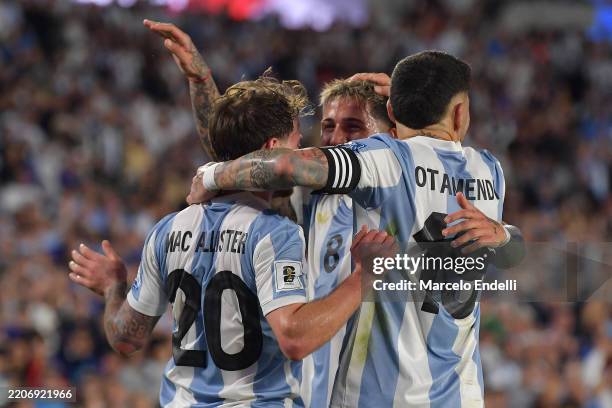 Alexis Mac Allister of Argentina celebrates with teammates after scoring the team's third goal during the South of American FIFA World Cup 2026...