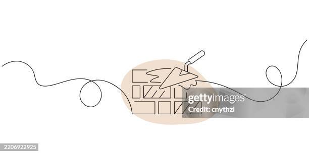 continuous line drawing of brick work icon. hand drawn symbol vector illustration. - building reconstruction stock illustrations