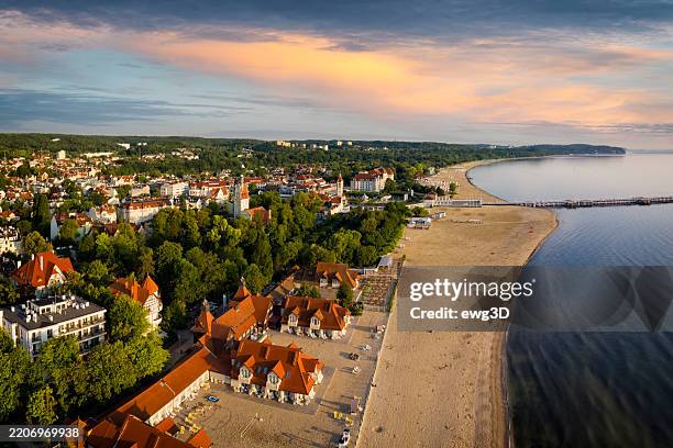 holidays in poland - sunrise over the spa town of sopot on the baltic sea - baltic sea stock pictures, royalty-free photos & images