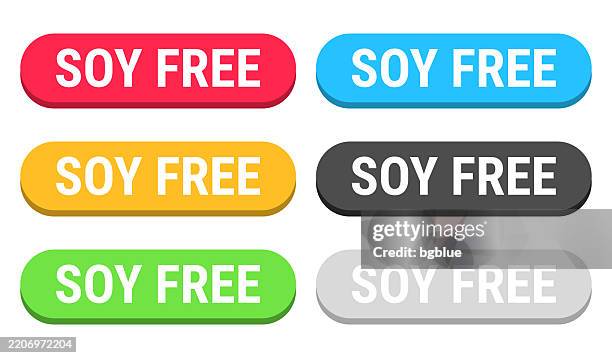 soy free - colorful 3d click web buttons on blank background - soy milk isolated stock illustrations
