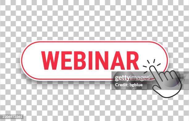 webinar - 3d click web button with hand cursor on blank background - webinar banner stock illustrations