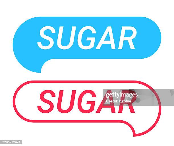 sugar - blue and red speech bubble on white background - sugarcane stock illustrations