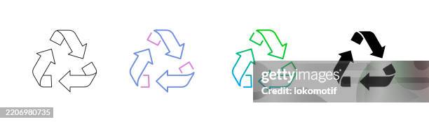 recycle sign icon has four styles: editable stroke line, duocolor line, gradient line, and solid. it is suitable for web design, mobile apps, ui, ux, and gui design. - biodegradable packaging stock illustrations