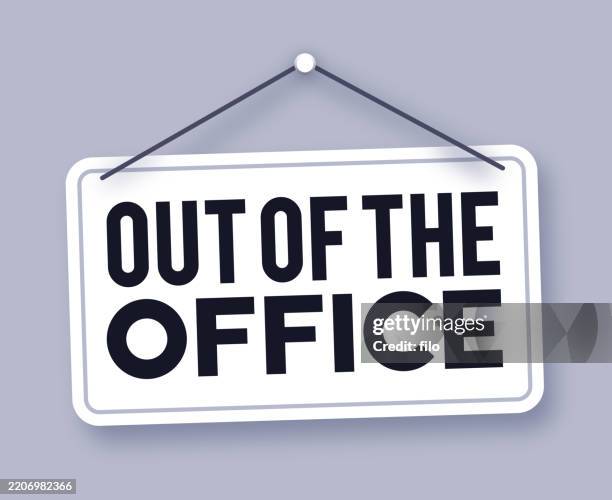 stockillustraties, clipart, cartoons en iconen met out to office hanging business sign - na werktijd