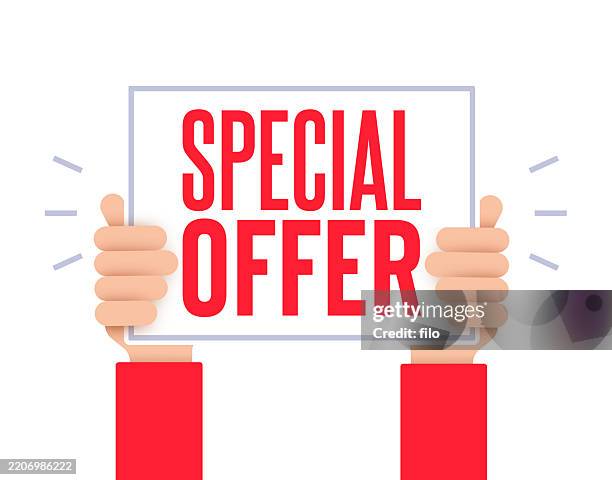 schild mit sonderangebot - hochhalten stock-grafiken, -clipart, -cartoons und -symbole