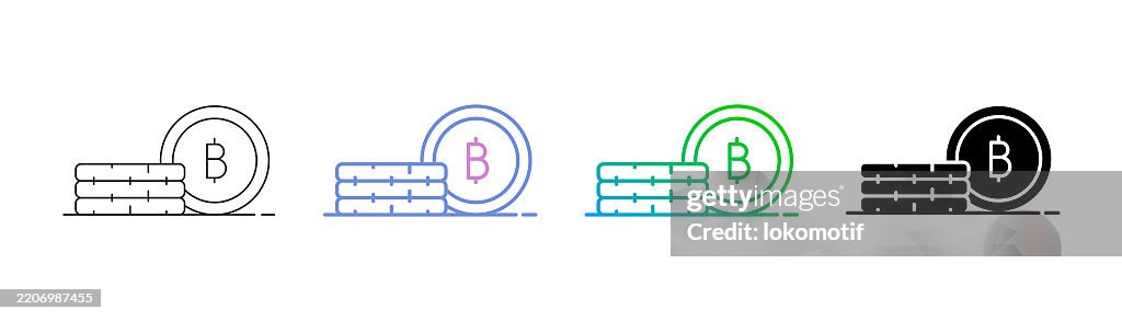 Bitcoin Icon has four styles: Editable Stroke Line, Duocolor Line, Gradient Line, and Solid. It is suitable for web design, mobile apps, UI, UX, and GUI design.