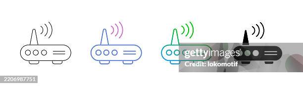 wi-fi modem icon has four styles: editable stroke line, duocolor line, gradient line, and solid. it is suitable for web design, mobile apps, ui, ux, and gui design. - cable modem stock illustrations