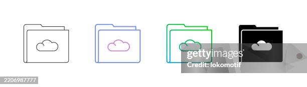cloud file folder icon has four styles: editable stroke line, duocolor line, gradient line, and solid. it is suitable for web design, mobile apps, ui, ux, and gui design. - remote computer access stock illustrations