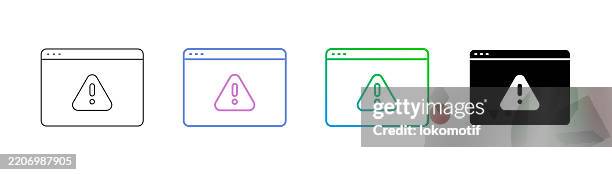 failure message icon has four styles: editable stroke line, duocolor line, gradient line, and solid. it is suitable for web design, mobile apps, ui, ux, and gui design. - windows error message stock illustrations