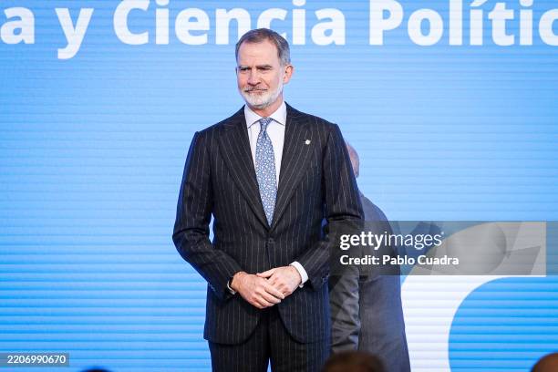 King Felipe VI of Spain attends the "National Award For Sociology And Political Science" 2024 at the Royal Collections Gallery Museum on March 26,...