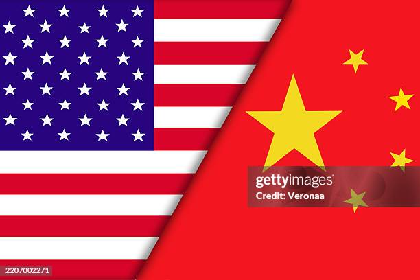 illustrations, cliparts, dessins animés et icônes de les états-unis et la chine drapeaux plats ensemble. - drapeau chinois