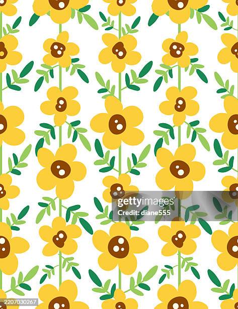 colorful yellow spring flowers seamless background pattern - bumblebee white stock illustrations