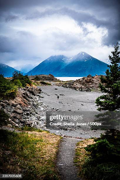scenic view of bay amidst mountains against sky,anchorage,alaska,united states,usa - cook inlet stock pictures, royalty-free photos & images