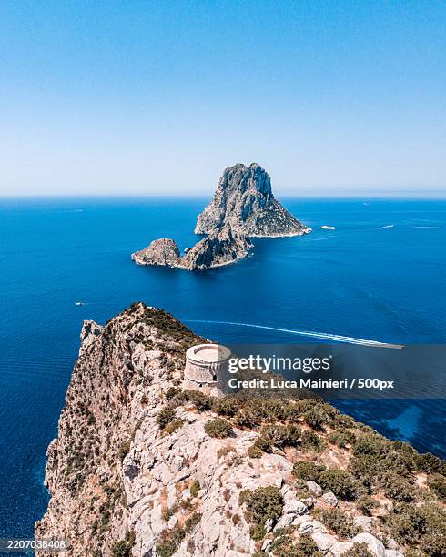 scenic view of sea against clear sky,ibiza,balearic islands,spain - balearic islands stock pictures, royalty-free photos & images
