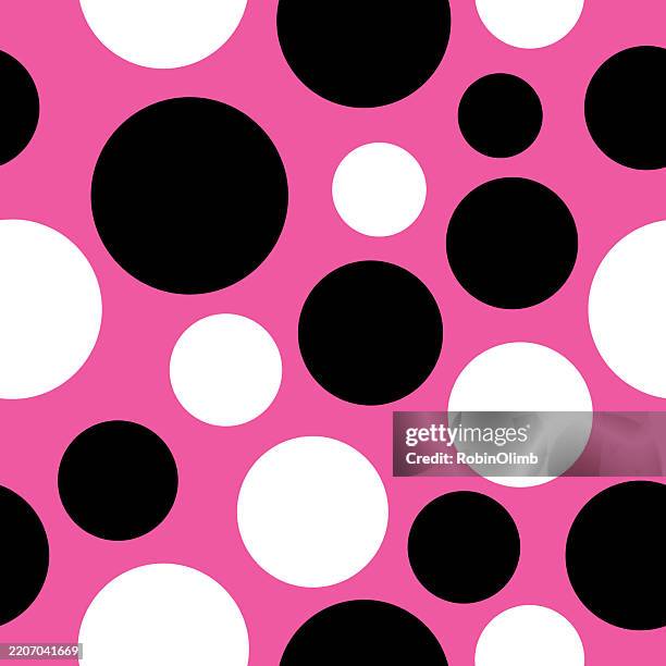 black and white spots pink background seamless pattern - black polka dot pattern stock illustrations
