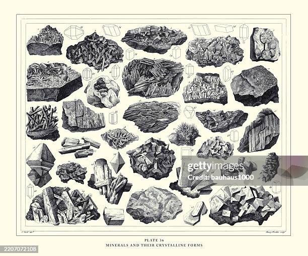 minerals and their crystalline forms engraving antique illustration, published 1851 - zinc mineral stock illustrations