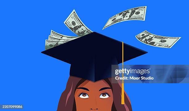 ilustraciones, imágenes clip art, dibujos animados e iconos de stock de joven estudiante que se está quedando sin dinero - beca