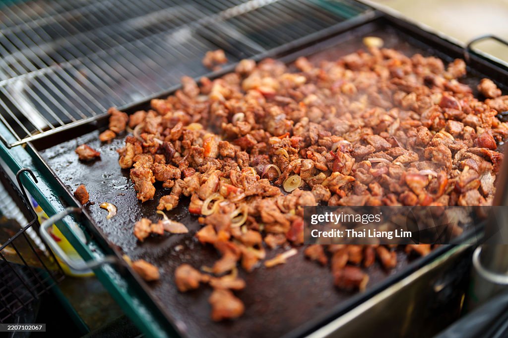 Grilled Lamb Meat on Hot Griddle