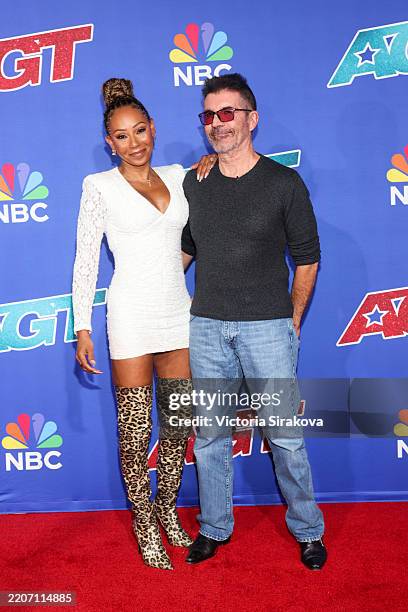 Melanie Brown and Simon Cowell attend "America's Got Talent" Season 20 Red Carpet at Pasadena Civic Auditorium on March 26, 2025 in Pasadena,...