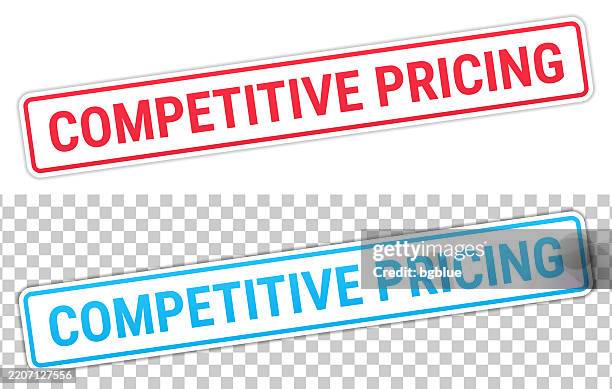 competitive pricing - red and blue labels on blank background - cost transparency stock illustrations