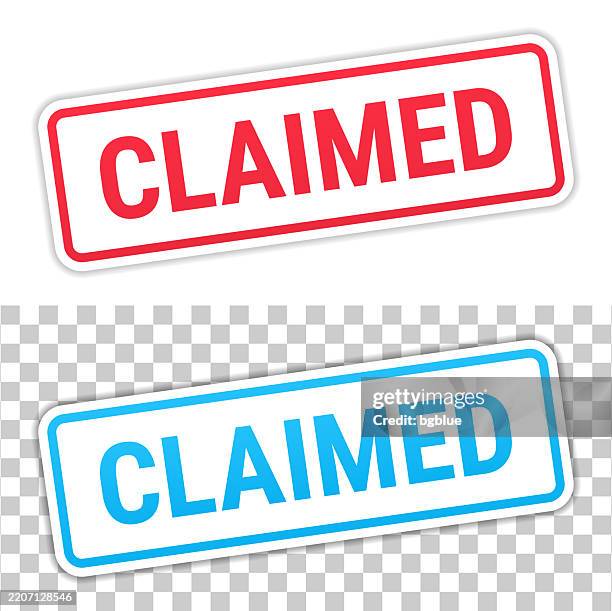claimed - red and blue labels on blank background - plaintiff stock illustrations