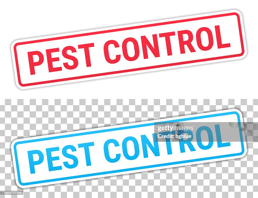 Pest Control Red And Blue Labels On Blank Background High-Res Vector ...