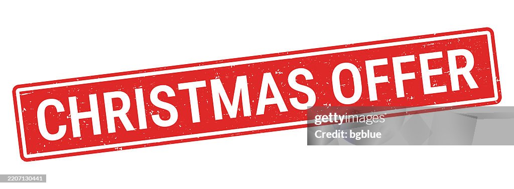 Oferta de Navidad - Sello de caucho rojo sobre fondo blanco