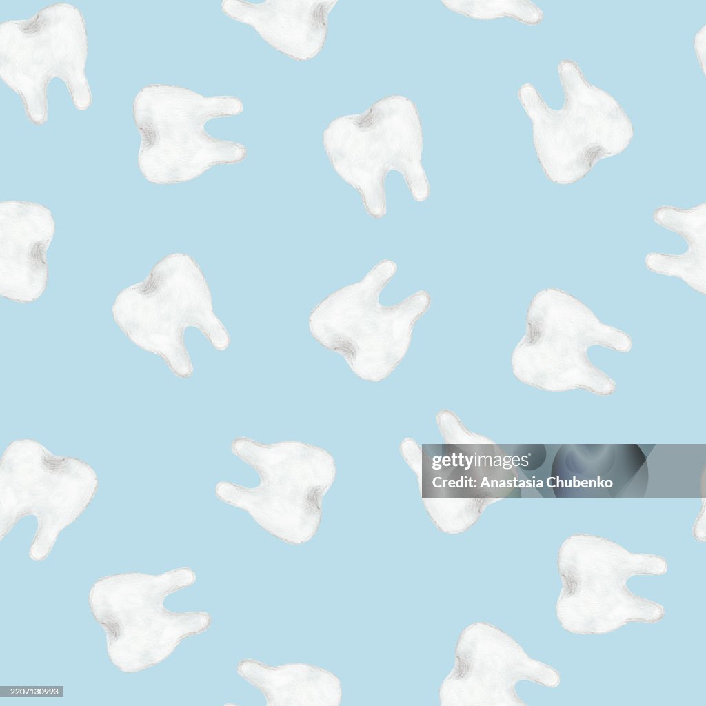 Repeated Teeth On A Pastel Blue Background Dental Pattern First Molar ...