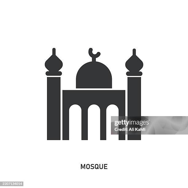 moschee glyphe solides symbol. solides symbol, das überall angewendet werden kann, einfach, pixelgenau und moderner stil. - minarett stock-grafiken, -clipart, -cartoons und -symbole