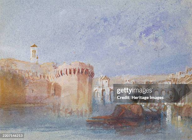 The Walls of the Doutre with the Tower of the Church of La Trinité, about 1826. Creator: JMW Turner.