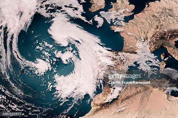 storm martinho 2025 cloud map western europe 3d render neutral - arquipélago dos açores imagens e fotografias de stock