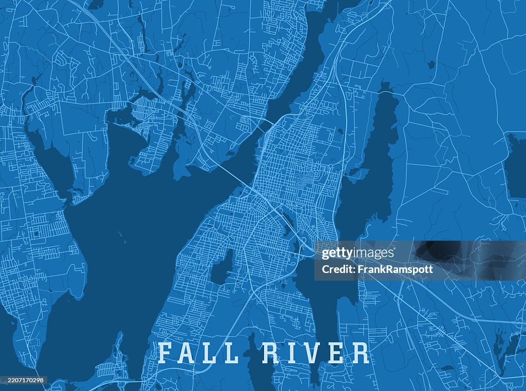 Fall River MA City Vector Road Map Blue Horizontal