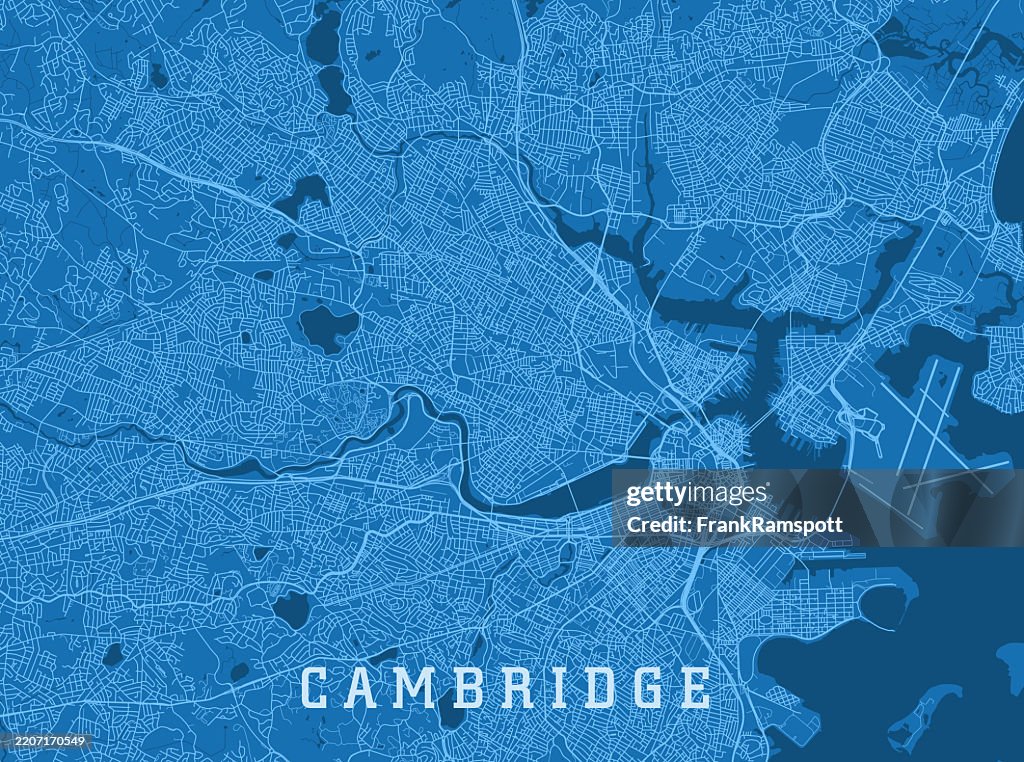 Cambridge MA City Vector Road Map Blue Horizontal