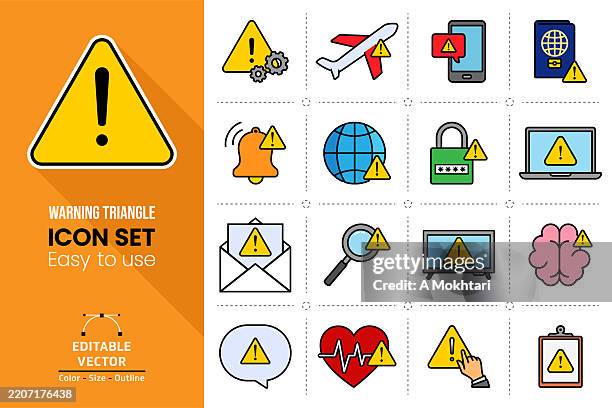color warning triangle icons — safety and notifications. - anatomical heart lock stock illustrations