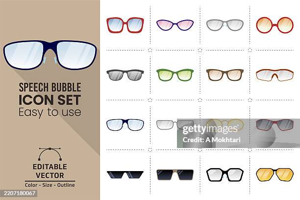 illustrazioni stock, clip art, cartoni animati e icone di tendenza di icone di occhiali da vista in 16 stili diversi. - occhiali da lettura