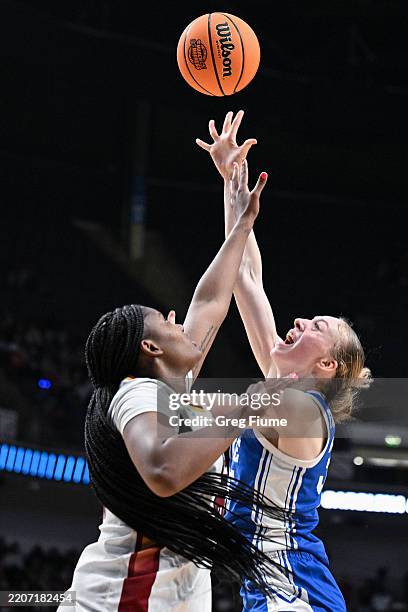 Toby Fournier of the the Duke Blue Devils shoots the ball in the fourth quarter during a game against the South Carolina Gamecocks in the Elite Eight...