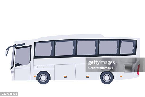 side view of bus. vector flat cartoon illustration isolated on white background - bus side view white background stock illustrations
