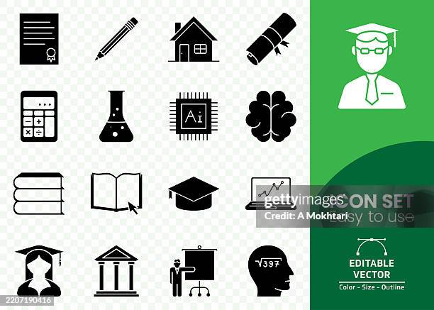 education vector icon set – solid black version. - school project stock illustrations