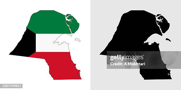 kuwait map with flag texture. - kuwaiti flag stock illustrations