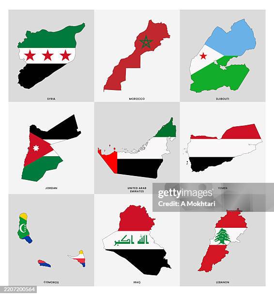 Arab Countries Maps With Flag Textures High-Res Vector Graphic - Getty ...