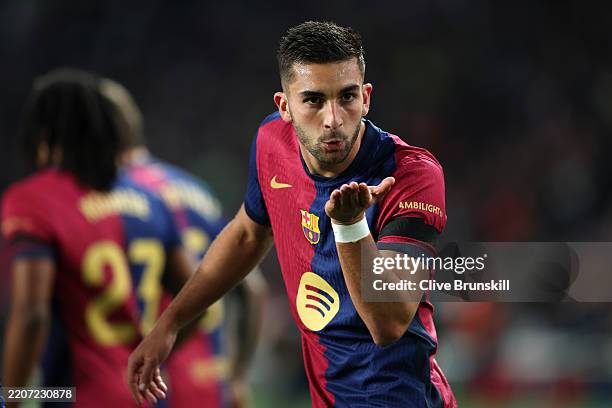 Ferran Torres of FC Barcelona celebrates scoring his team's first goal during the La Liga EA Sports match between FC Barcelona and CA Osasuna at...