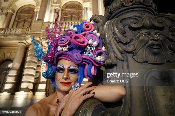 Revelers have fun at the pre-carnival street party in Sao Paulo, Brazil, on February 25, 2025.