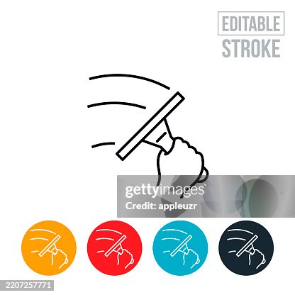 Hand Using a Squeegee to Clean a Window Thin Line Icon - Editable Stroke Hand Using a Squeegee to Clean a Window Thin Line Icon - Editable Stroke