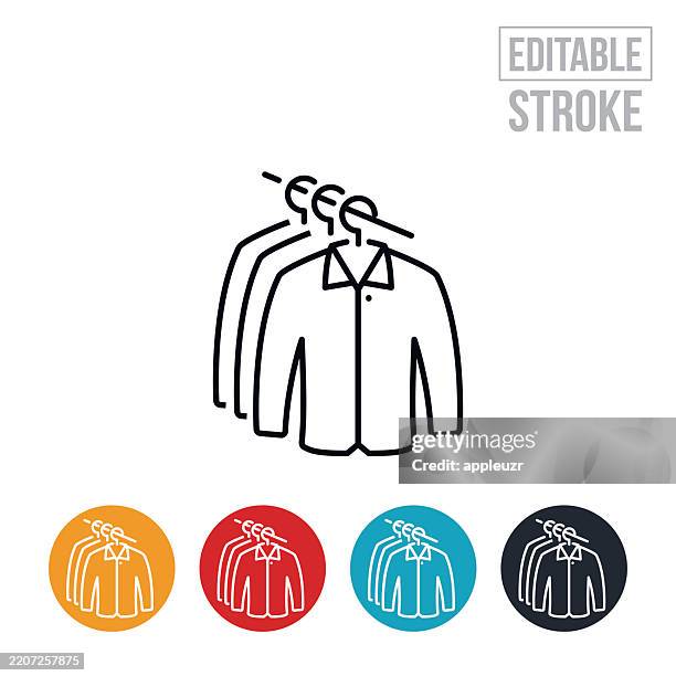 stockillustraties, clipart, cartoons en iconen met dress shirts hanging from a clothes rack thin line icon - editable stroke - kledinghanger
