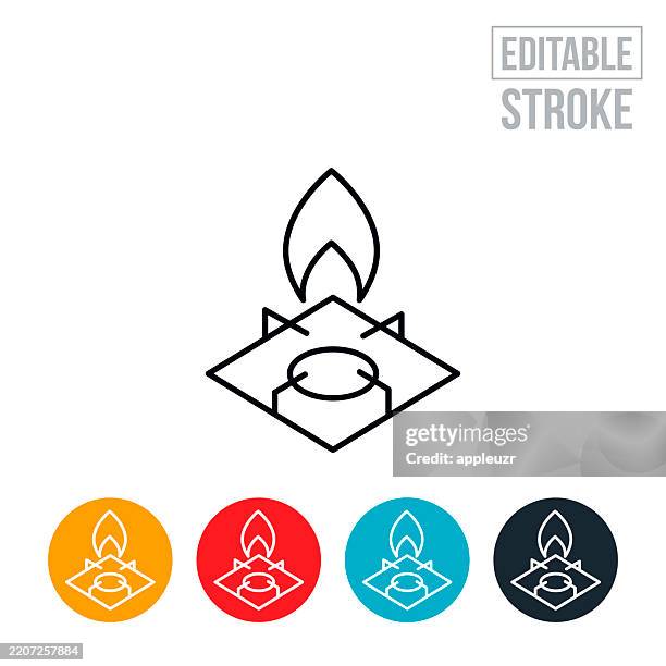gas range burner thin line icon - editable stroke - gas stock illustrations