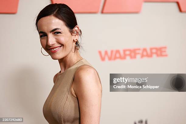Camilla Belle attends the Los Angeles premiere of A24's "Warfare" at DGA Theater Complex on March 27, 2025 in Los Angeles, California.