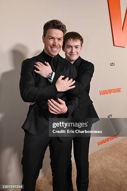 Will Poulter and Kit Connor seen at A24’s “Warfare” Los Angeles Premiere at DGA Theater Complex on March 27, 2025 in Los Angeles, California.